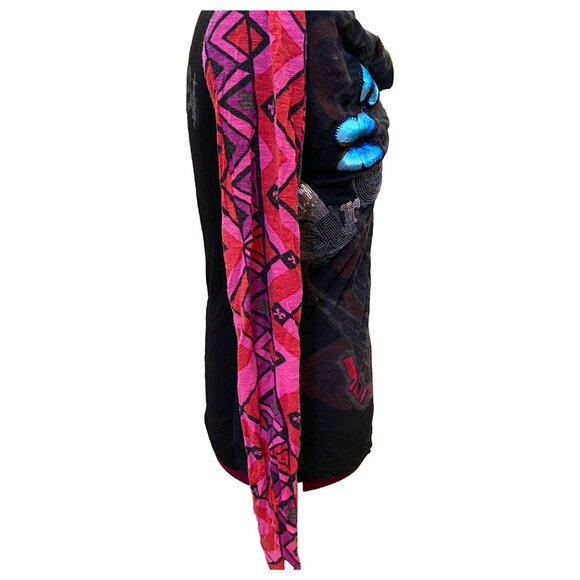 Quirky Vintage Desigual Long Sleeve Asymmetrical Cotton Stretch Knit Shirt, XS - Picture 6 of 8